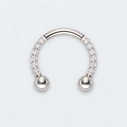 Circular Barbell with Balls CZ Front Facing Horseshoe in Silver - Titanium
