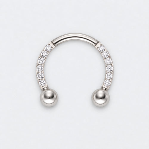 Circular Barbell with Balls CZ Front Facing Horseshoe in Silver - Titanium