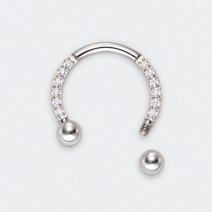 Circular Barbell with Balls CZ Front Facing Horseshoe in Silver - Titanium