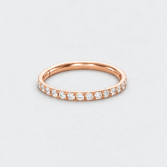 Clear CZ Side Paved Hinged Segment Hoop Ring in Rose Gold - Titanium