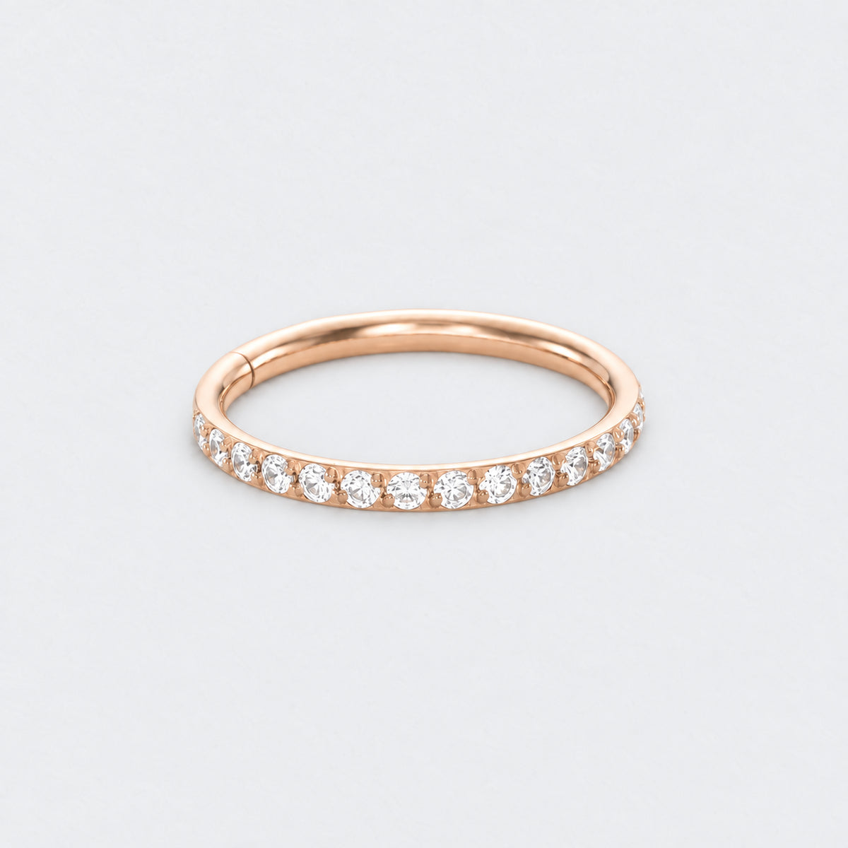Clear CZ Side Paved Hinged Segment Hoop Ring in Rose Gold - Titanium