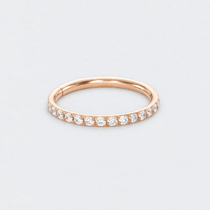 Clear CZ Side Paved Hinged Segment Hoop Ring in Rose Gold - Titanium