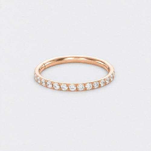Clear CZ Side Paved Hinged Segment Hoop Ring in Rose Gold - Titanium