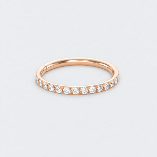 Clear CZ Side Paved Hinged Segment Hoop Ring in Rose Gold - Titanium