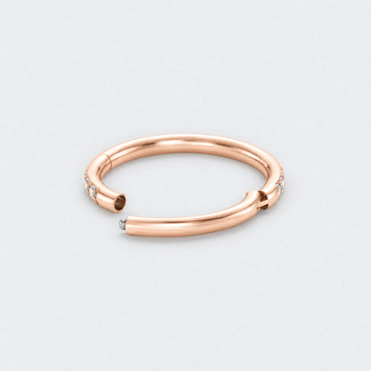Clear CZ Side Paved Hinged Segment Hoop Ring in Rose Gold - Titanium