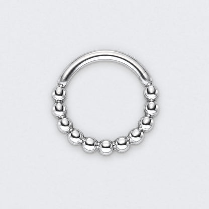 Cluster of Beads Hinged Segment Hoop Ring in Silver - Titanium