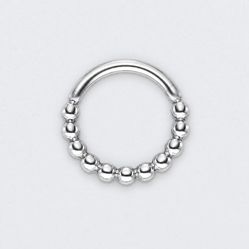 Cluster of Beads Hinged Segment Hoop Ring in Silver - Titanium