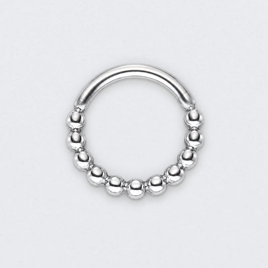 Cluster of Beads Hinged Segment Hoop Ring in Silver - Titanium