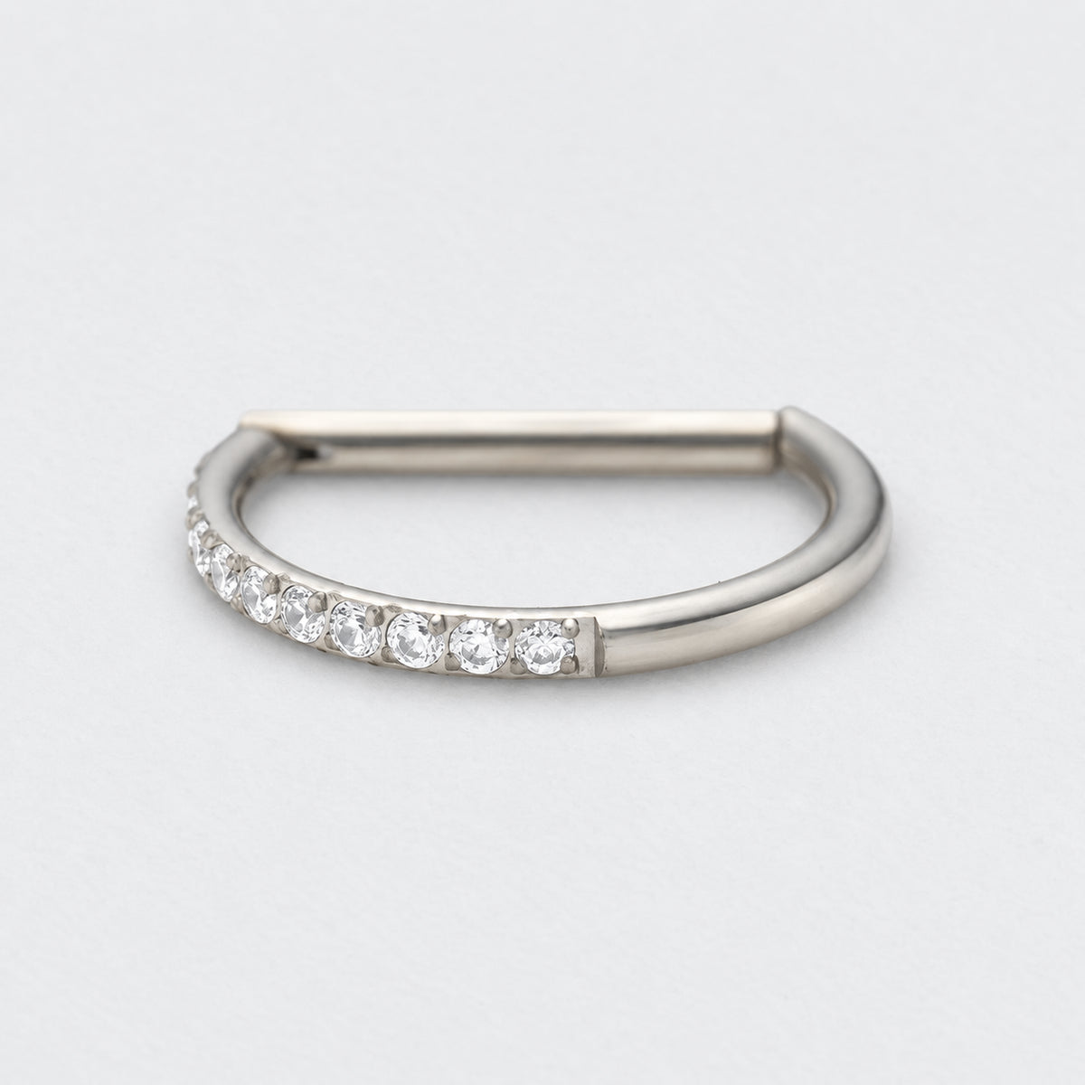 D Shape Half Side CZ Paved Hinged Segment Clicker Ring in Silver - Titanium