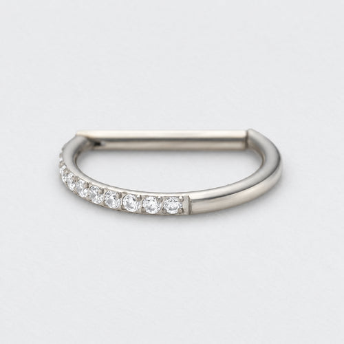 D Shape Half Side CZ Paved Hinged Segment Clicker Ring in Silver - Titanium