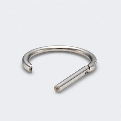 D Shape Half Side CZ Paved Hinged Segment Clicker Ring in Silver - Titanium