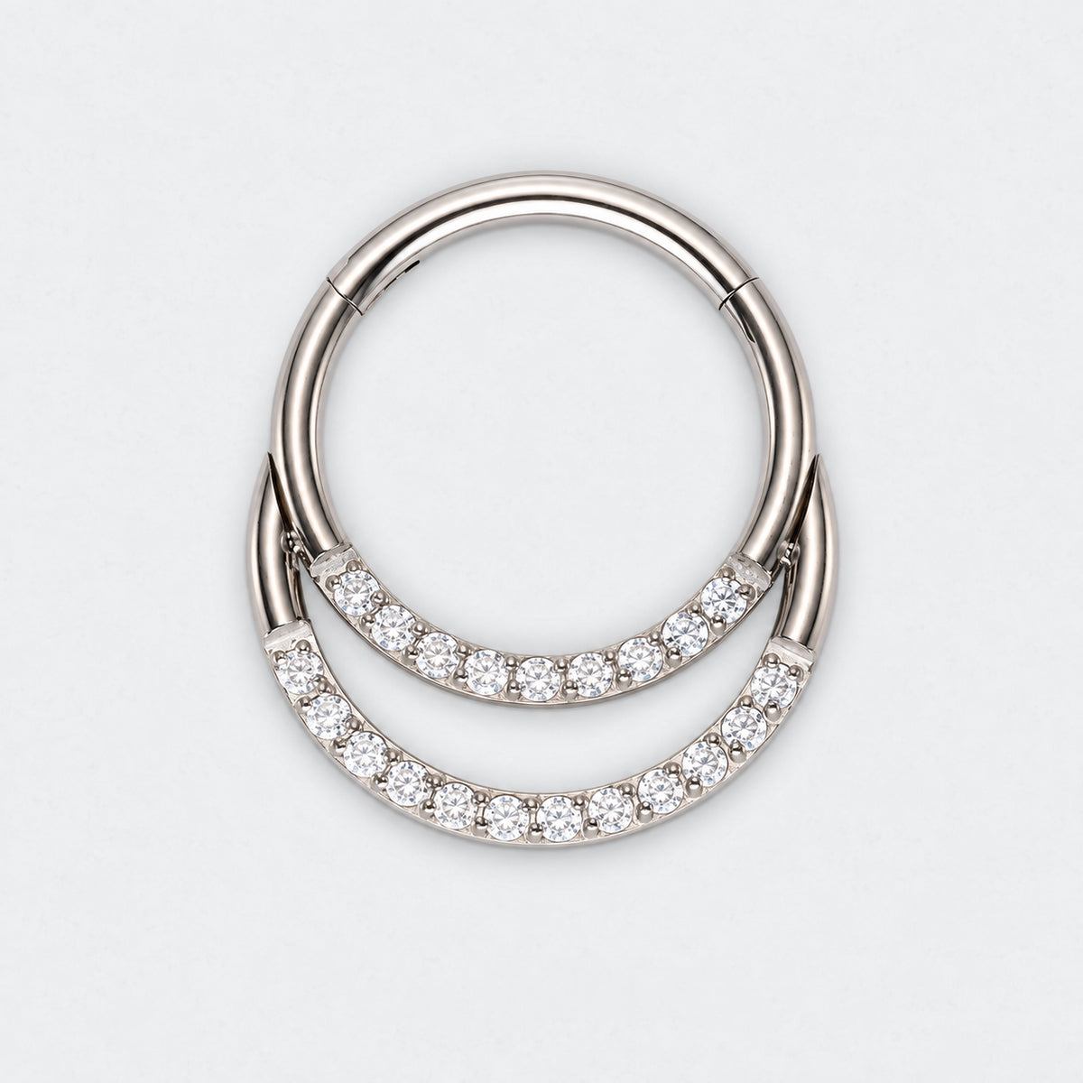 Double Hooped with Front Facing CZ Hinged Segment Ring in Silver - Titanium