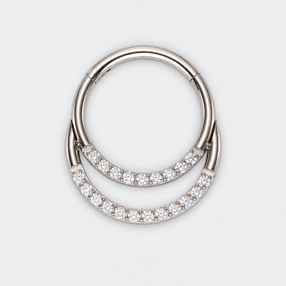 Double Hooped with Front Facing CZ Hinged Segment Ring in Silver - Titanium