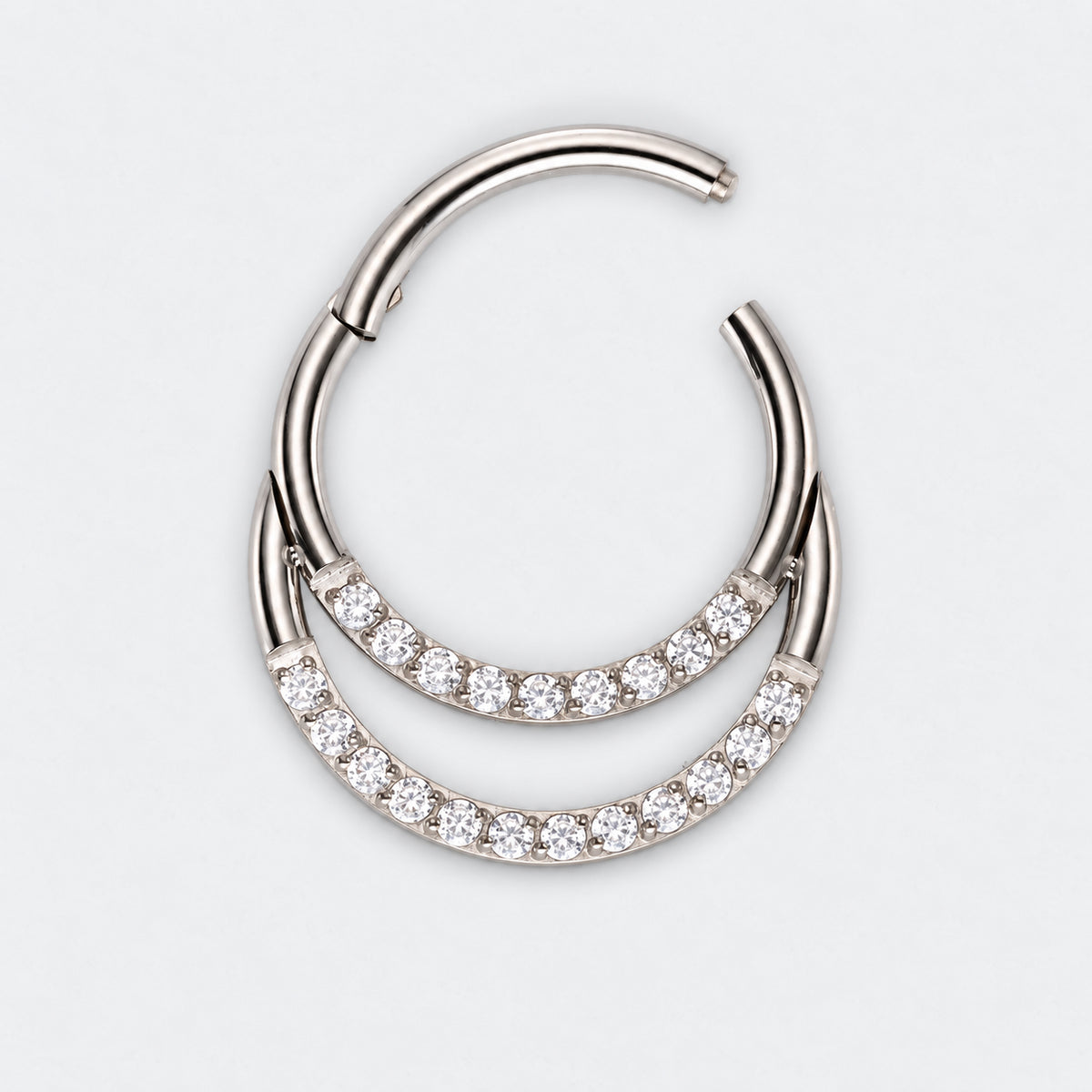 Double Hooped with Front Facing CZ Hinged Segment Ring in Silver - Titanium