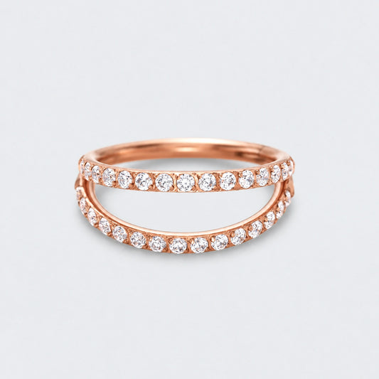 Double Stacked Front Facing CZ Hinged Segment Ring in Rose Gold - Titanium