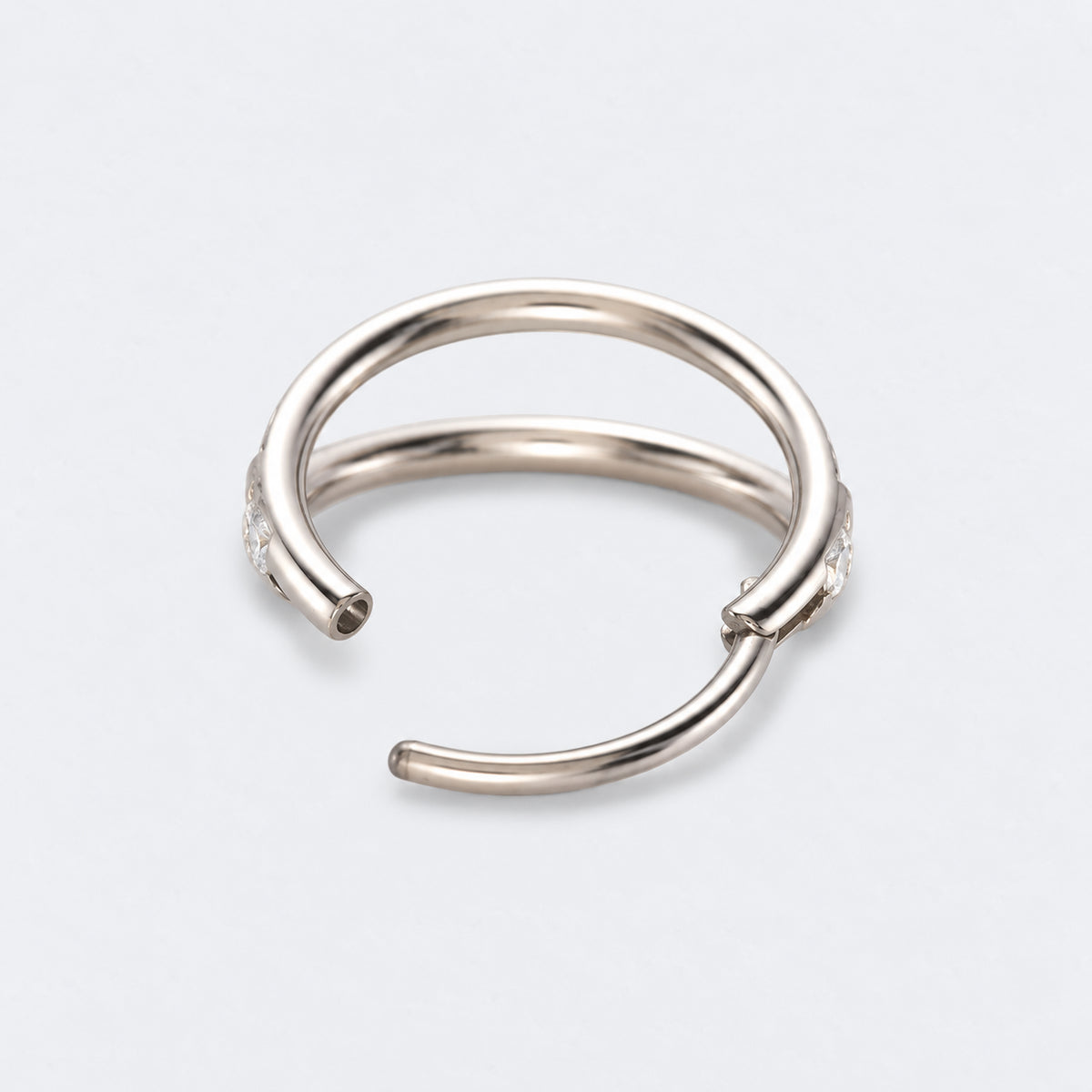 Double Stacked Front Facing CZ Hinged Segment Ring in Silver - Titanium