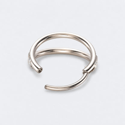 Double Stacked Front Facing CZ Hinged Segment Ring in Silver - Titanium