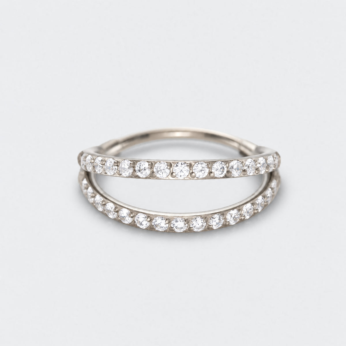 Double Stacked Front Facing CZ Hinged Segment Ring in Silver - Titanium