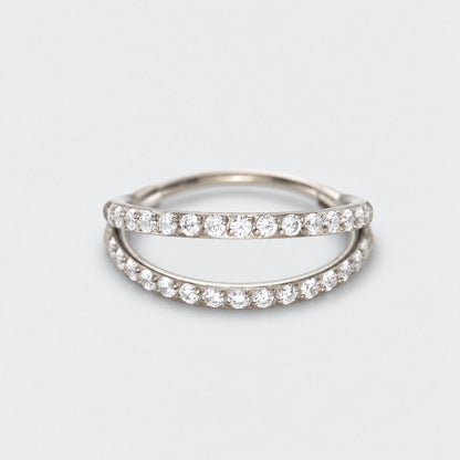 Double Stacked Front Facing CZ Hinged Segment Ring in Silver - Titanium