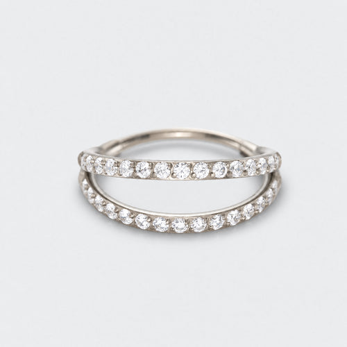 Double Stacked Front Facing CZ Hinged Segment Ring in Silver - Titanium