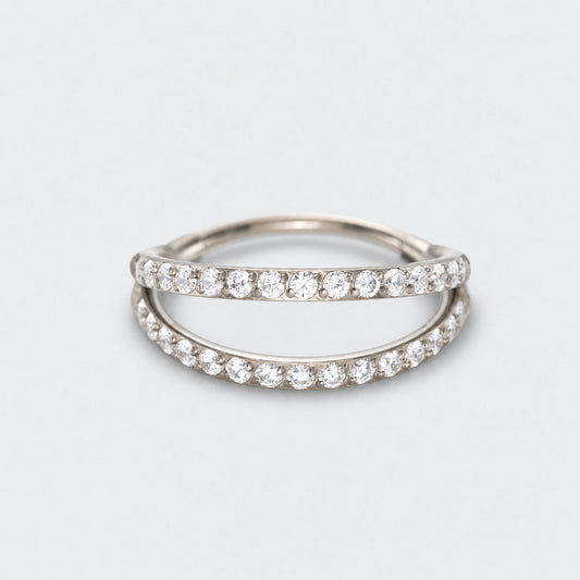 Double Stacked Front Facing CZ Hinged Segment Ring in Silver - Titanium