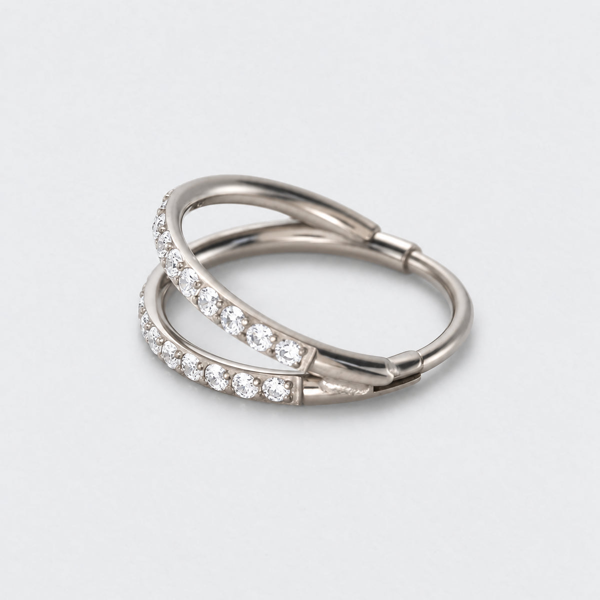 Double Stacked Front Facing CZ Hinged Segment Ring in Silver - Titanium