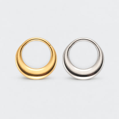 Fake Gauged Chunky Moon Segment Ring in Silver - Titanium