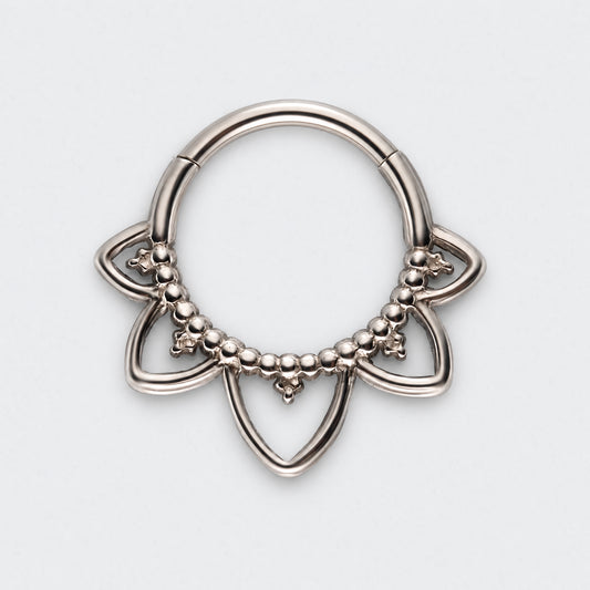 Floral Face Segment Hinged Clicker Ring in Silver - Titanium
