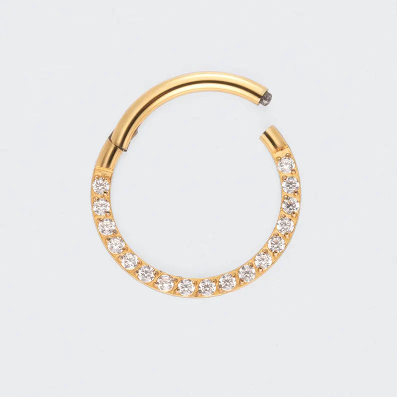 CZ Front Facing Segment Hinged Clicker Ring in Gold - Titanium