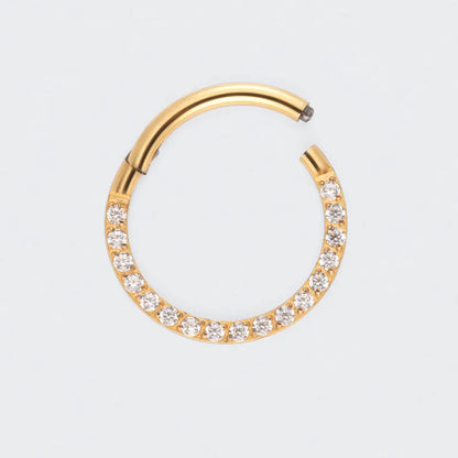 CZ Front Facing Segment Hinged Clicker Ring in Gold - Titanium