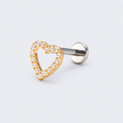Heart CZ Front Facing Labret in Gold - Titanium