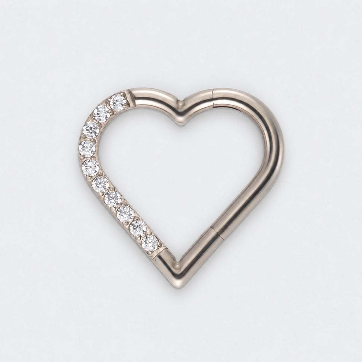 Heart Shaped with Left Facing CZ Segment Clicker Ring in Silver - Titanium