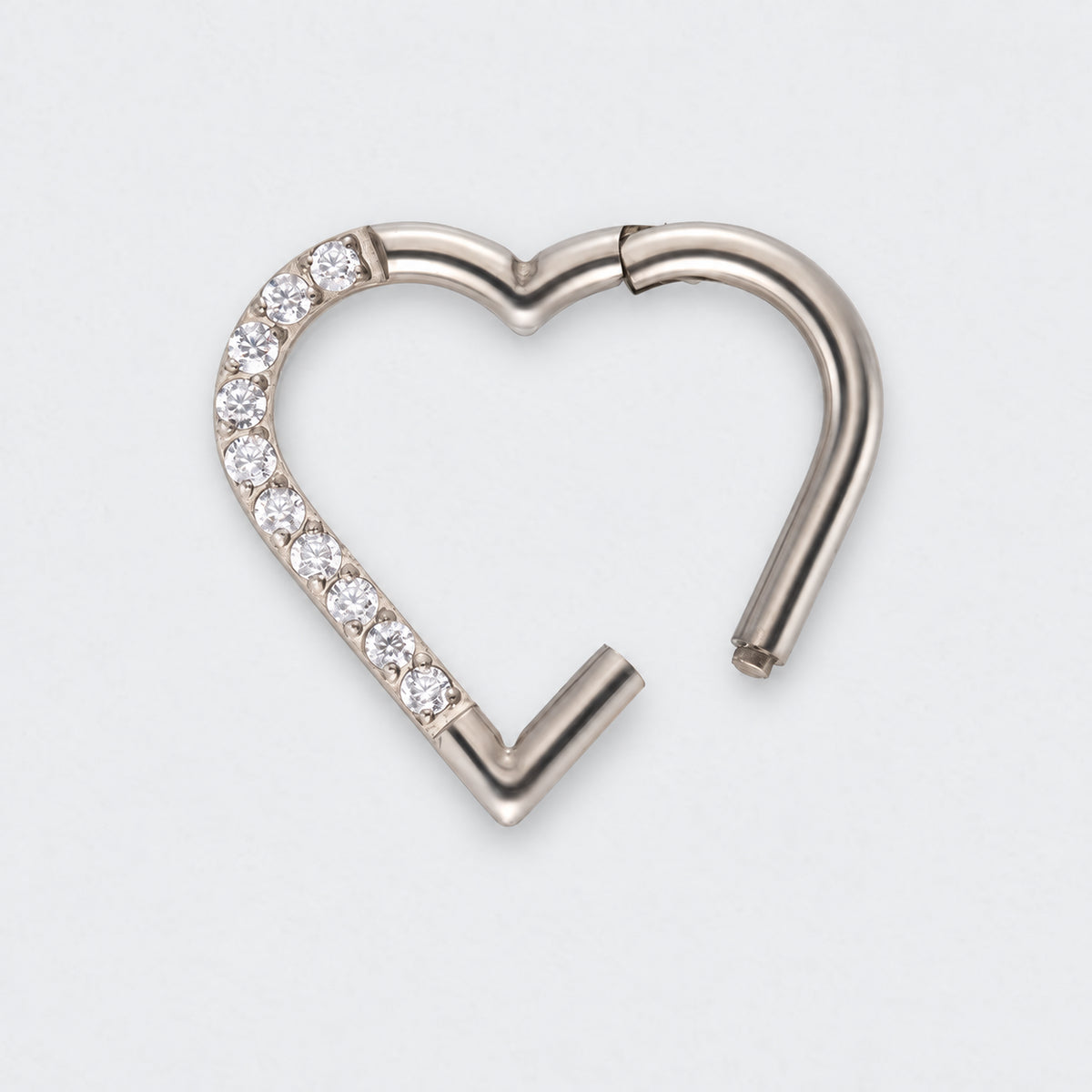 Heart Shaped with Left Facing CZ Segment Clicker Ring in Silver - Titanium