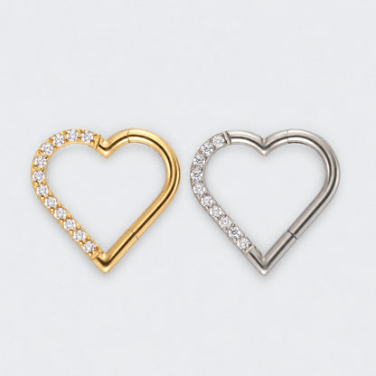 Heart Shaped with Left Facing CZ Segment Clicker Ring in Silver - Titanium
