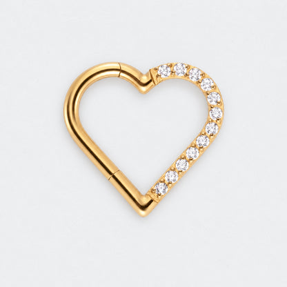 Heart Shaped with Right Facing CZ Segment Clicker Ring in Gold - Titanium