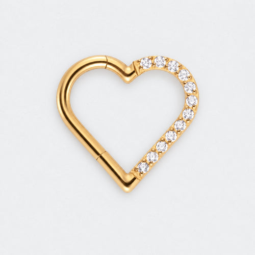 Heart Shaped with Right Facing CZ Segment Clicker Ring in Gold - Titanium