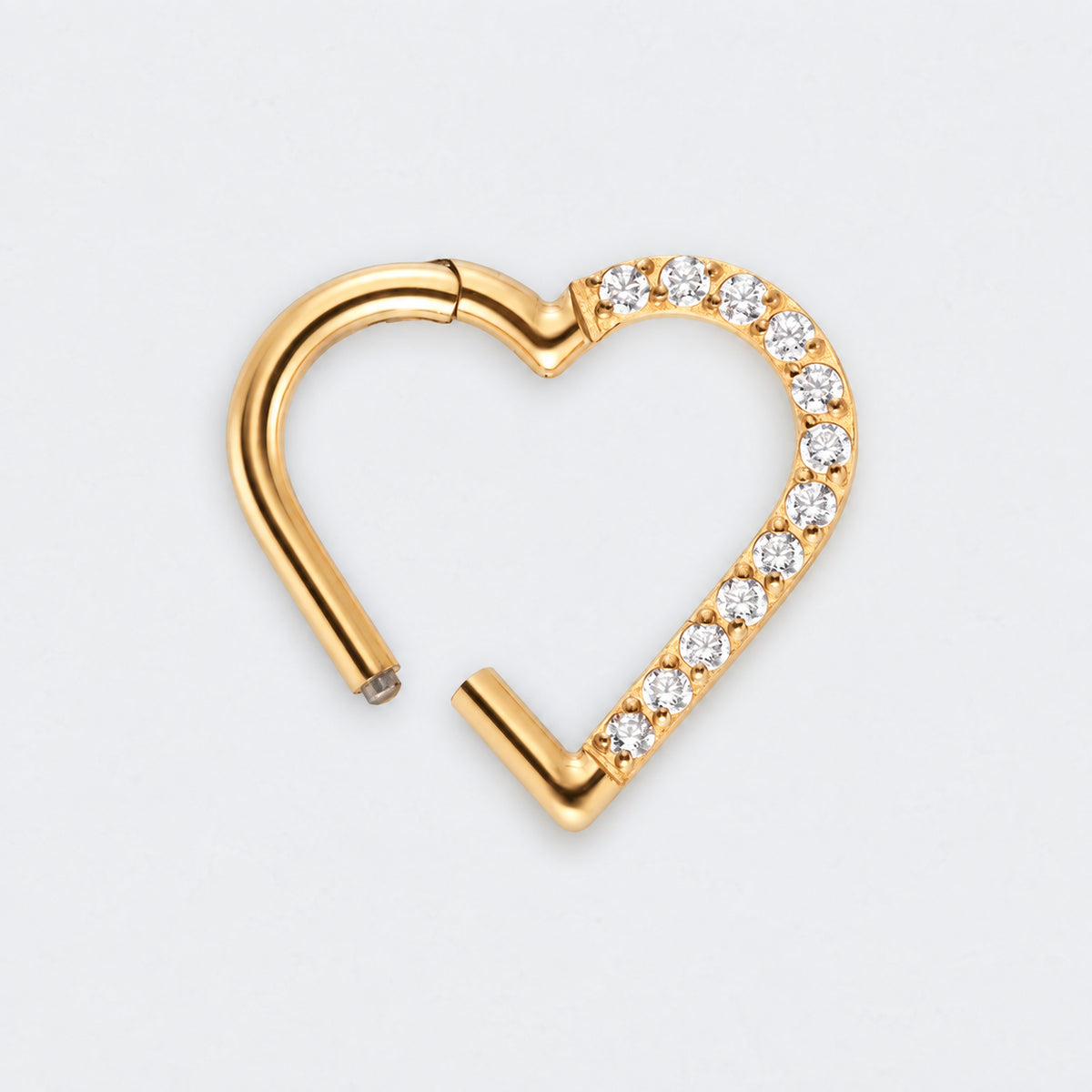 Heart Shaped with Right Facing CZ Segment Clicker Ring in Gold - Titanium