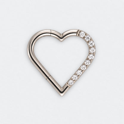 Heart Shaped with Right Facing CZ Segment Clicker Ring in Silver - Titanium