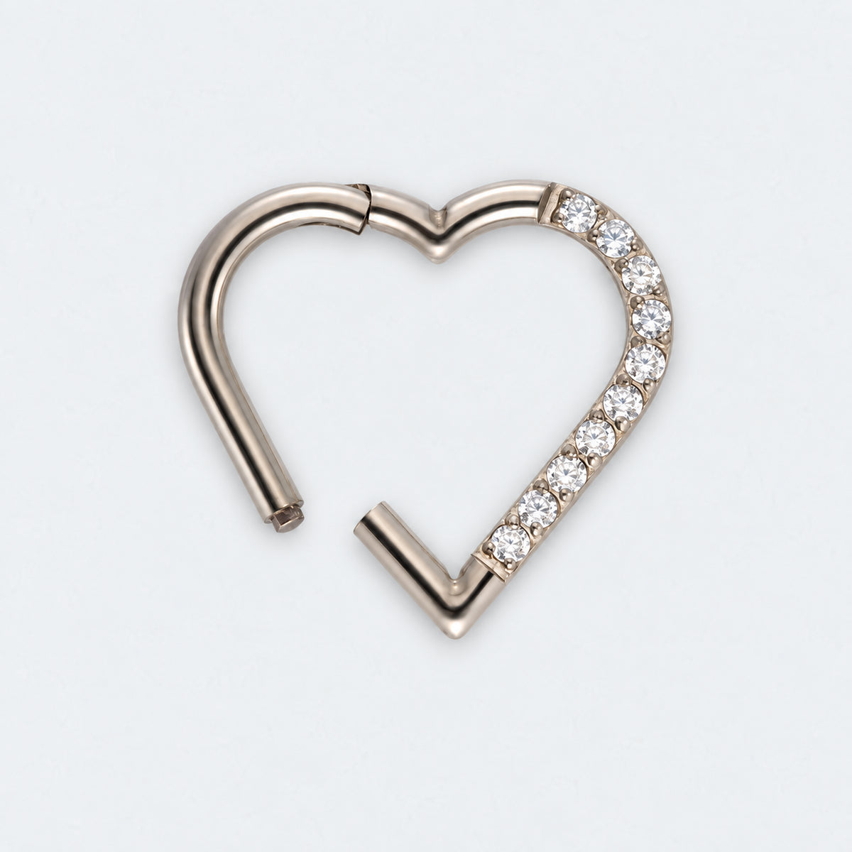 Heart Shaped with Right Facing CZ Segment Clicker Ring in Silver - Titanium