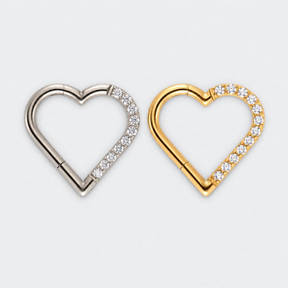 Heart Shaped with Right Facing CZ Segment Clicker Ring in Silver - Titanium
