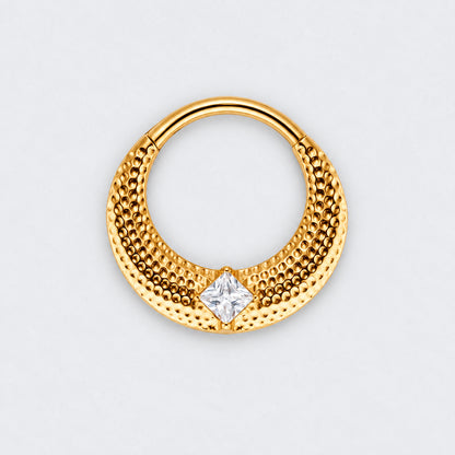 Large Bumped Cut with CZ Centre Hinged Segment Clicker in Gold - Titanium