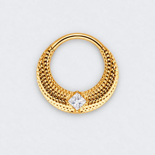 Large Bumped Cut with CZ Centre Hinged Segment Clicker in Gold - Titanium