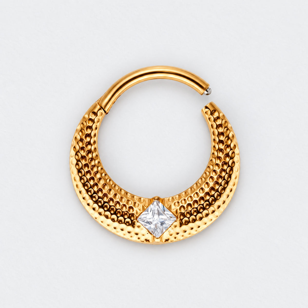 Large Bumped Cut with CZ Centre Hinged Segment Clicker in Gold - Titanium