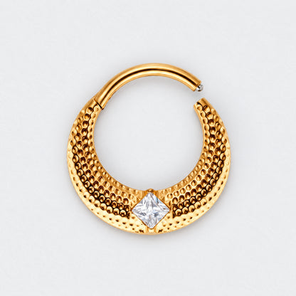 Large Bumped Cut with CZ Centre Hinged Segment Clicker in Gold - Titanium