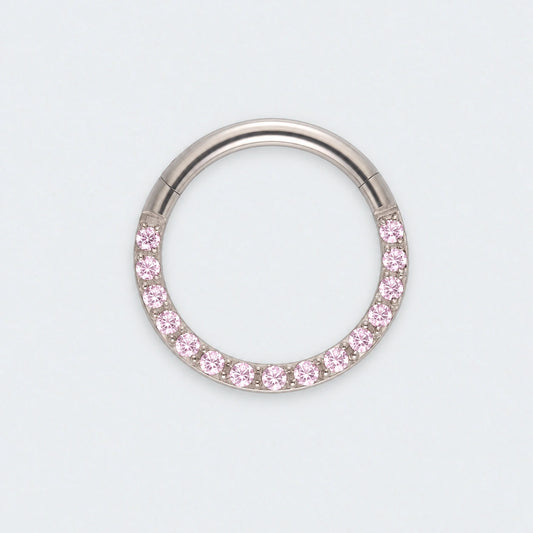 Pink CZ Front Facing Hinged Segment Clicker Ring in Silver - Titanium