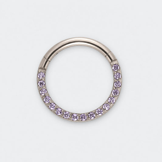 Purple CZ Front Facing Hinged Segment Clicker Ring in Silver - Titanium