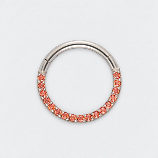 Red CZ Front Facing Hinged Segment Clicker Ring in Silver - Titanium