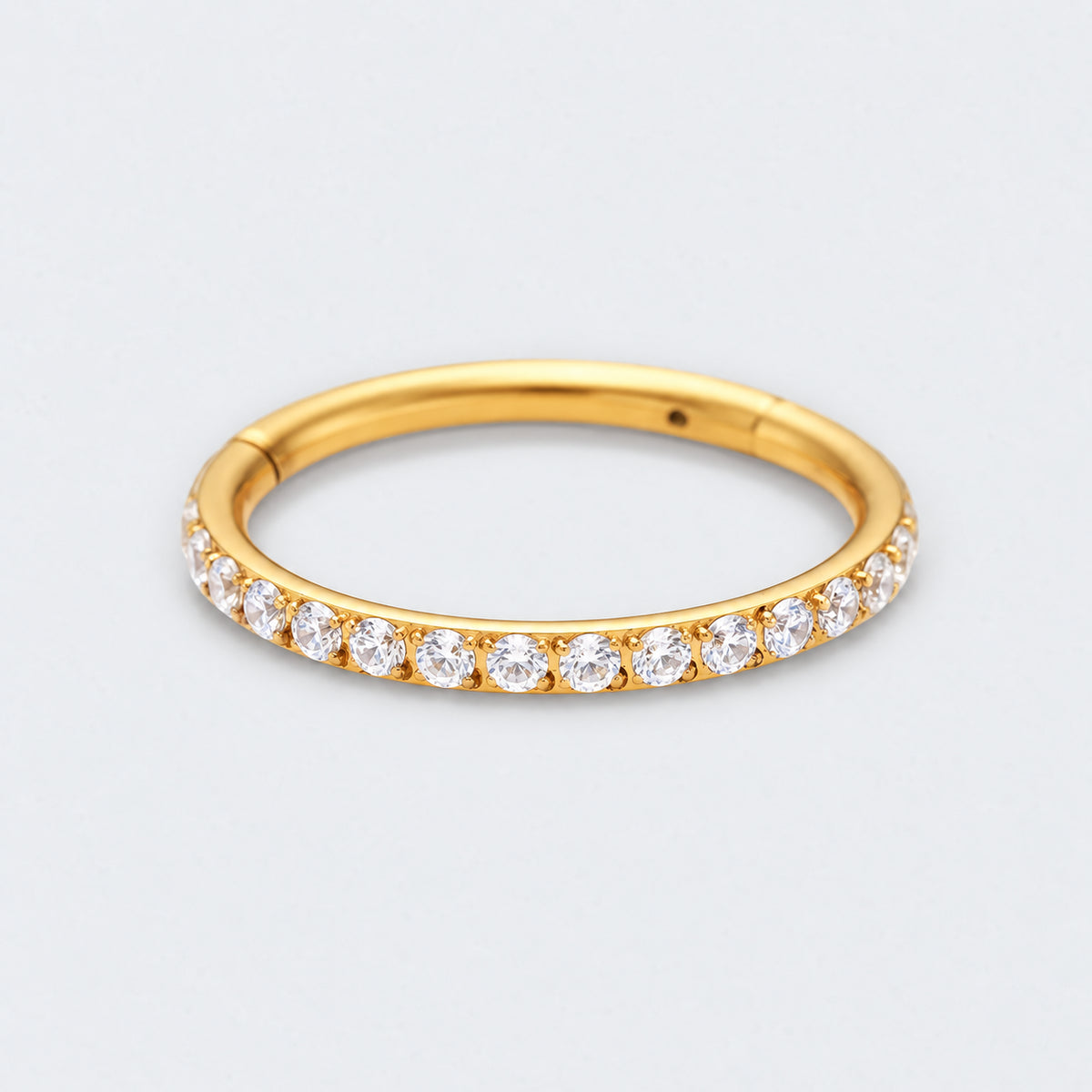 Side Facing CZ Hinged Segment Clicker Ring in Gold - Titanium
