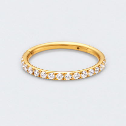 Side Facing CZ Hinged Segment Clicker Ring in Gold - Titanium