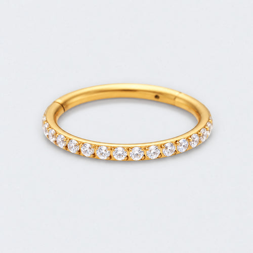 Side Facing CZ Hinged Segment Clicker Ring in Gold - Titanium